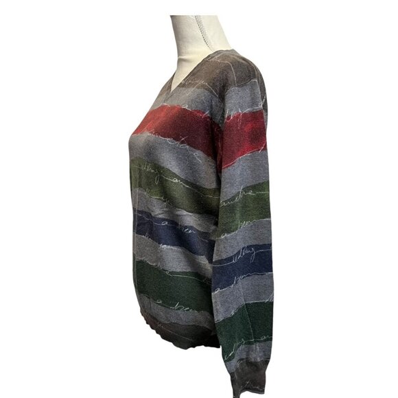 Desigual Men's Striped Striped V-Neck Wool Sweater Size Medium - Picture 4 of 10